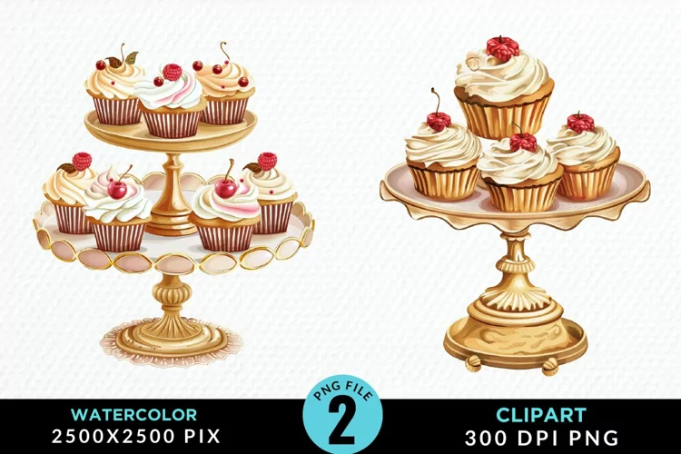 Watercolor Cupcake Stand Exquisite Clipart