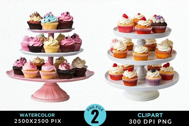 Watercolor Cupcake Stand Exquisite Clipart