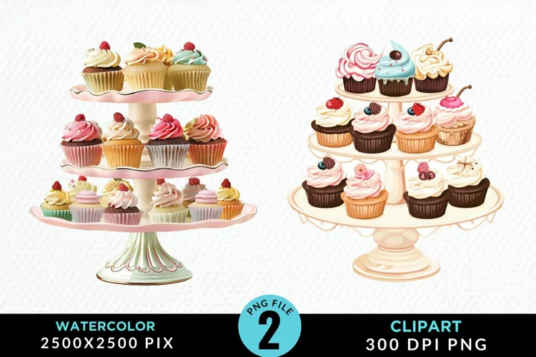 Watercolor Cupcake Stand Exquisite Clipart