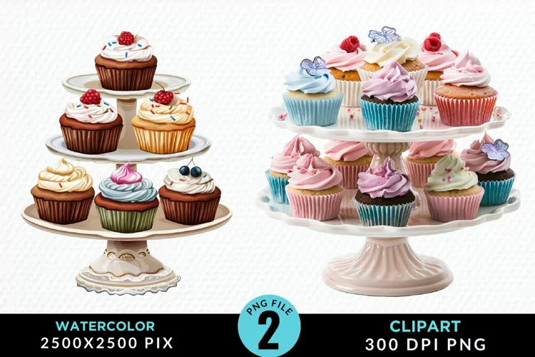 Watercolor Cupcake Stand Exquisite Clipart