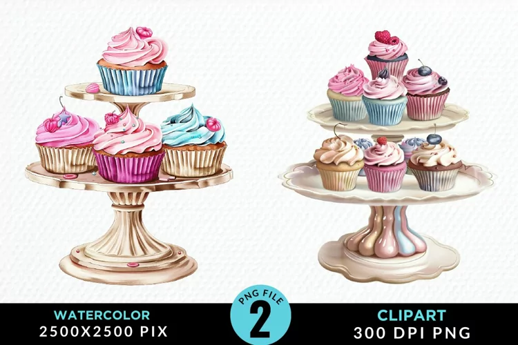 Watercolor Cupcake Stand Exquisite Clipart