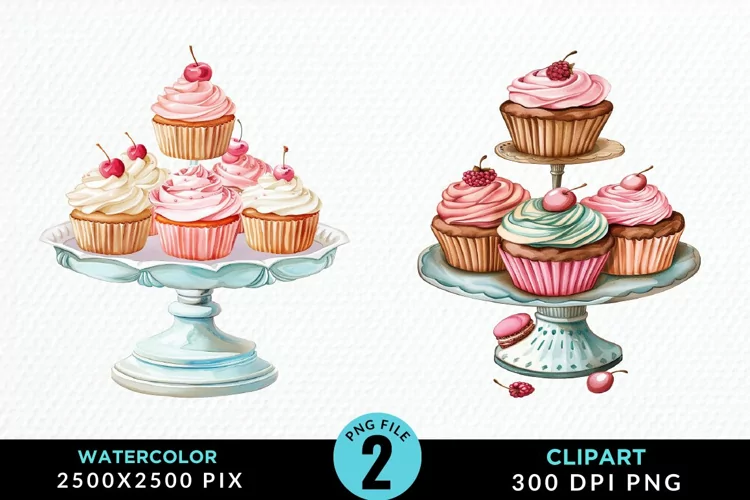 Watercolor Cupcake Stand Exquisite Clipart
