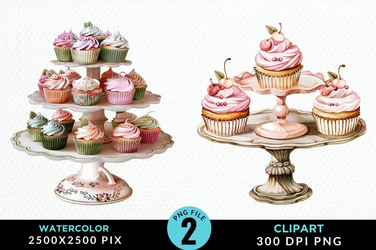 Watercolor Cupcake Stand Exquisite Clipart
