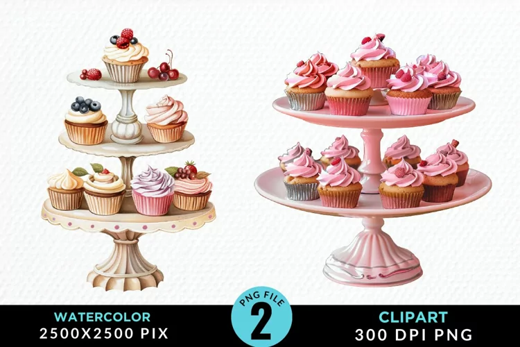 Watercolor Cupcake Stand Exquisite Clipart