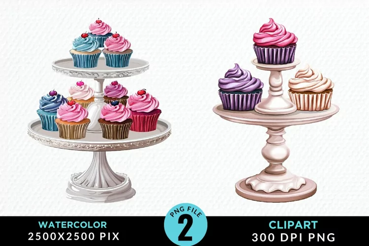 Watercolor Cupcake Stand Exquisite Clipart