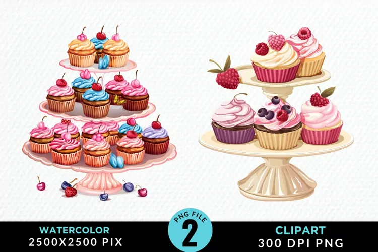 Watercolor Cupcake Stand Exquisite Clipart