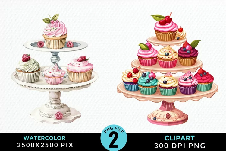 Watercolor Cupcake Stand Exquisite Clipart