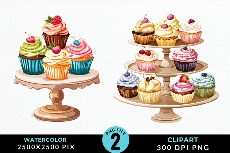 Watercolor Cupcake Stand Exquisite Clipart