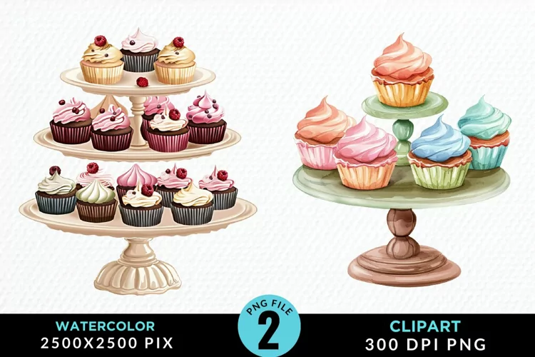 Watercolor Cupcake Stand Exquisite Clipart