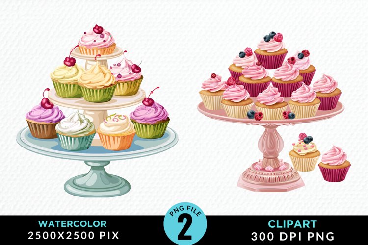 Watercolor Cupcake Stand Exquisite Clipart