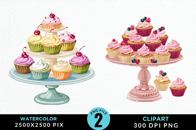 Watercolor Cupcake Stand Exquisite Clipart