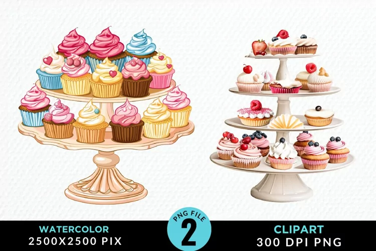 Watercolor Cupcake Stand Exquisite Clipart