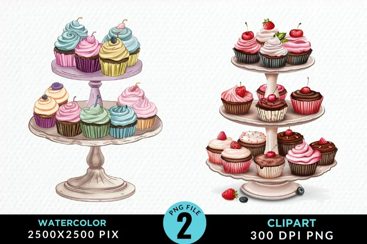 Watercolor Cupcake Stand Exquisite Clipart