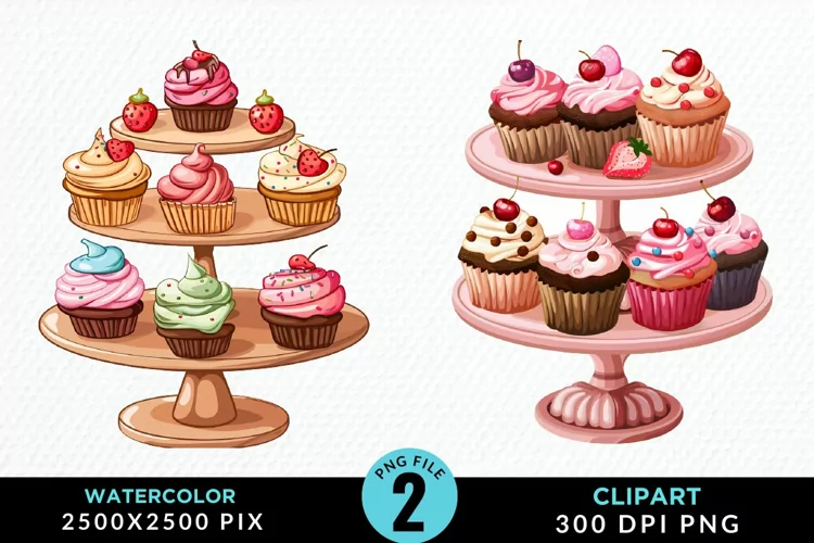 Watercolor Cupcake Stand Exquisite Clipart