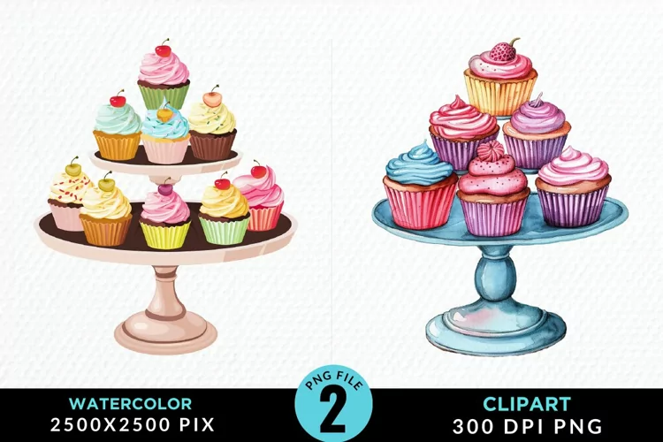 Watercolor Cupcake Stand Exquisite Clipart