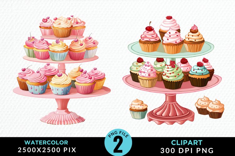 Watercolor Cupcake Stand Exquisite Clipart