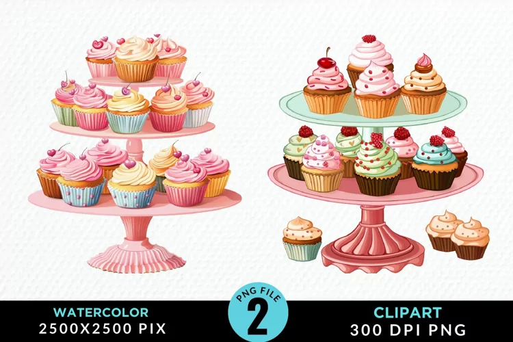 Watercolor Cupcake Stand Exquisite Clipart