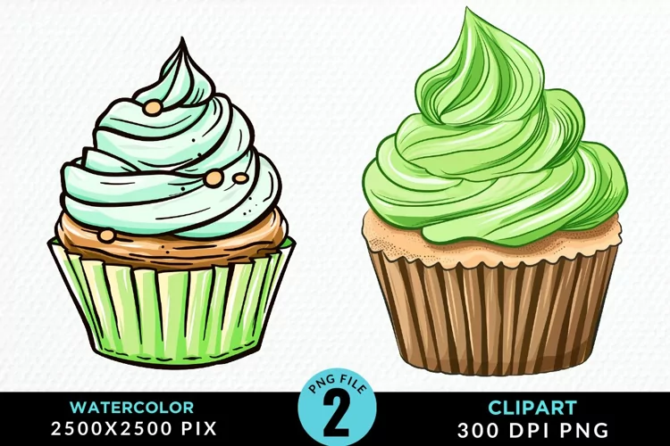 Watercolor Cupcakes Graphic Clipart