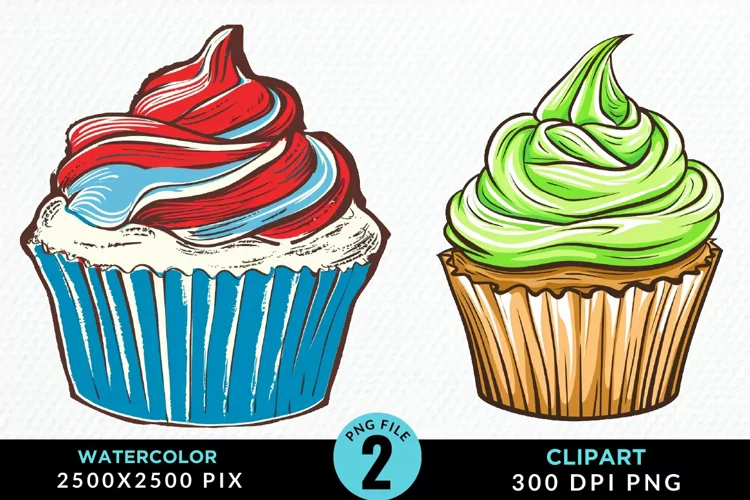 Watercolor Cupcakes Graphic Clipart