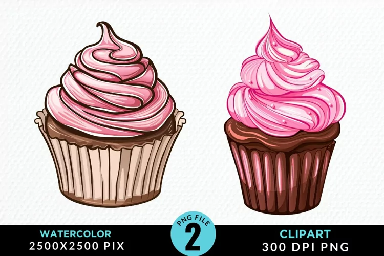 Watercolor Cupcakes Graphic Clipart