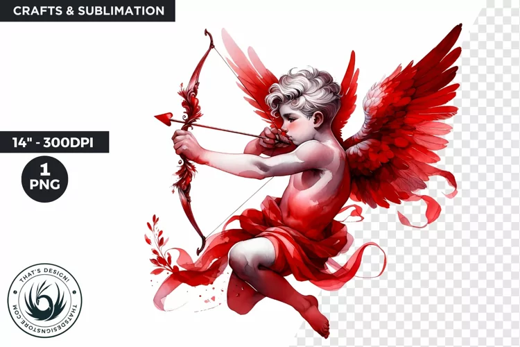 Valentines day clipart, Watercolor Cupid clipart, red cupid