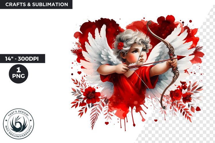 Valentines day clipart, Watercolor Cupid clipart, Hearts png example image 1