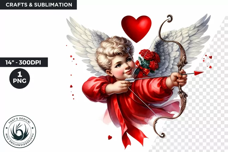 Valentines day clipart, Watercolor Cupid clipart, red cupid