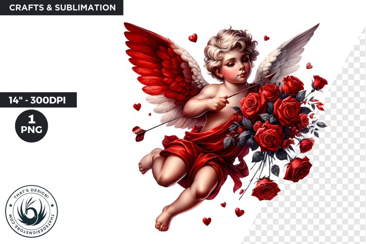 Valentines day clipart, Watercolor Cupid clipart, Roses png example image 1