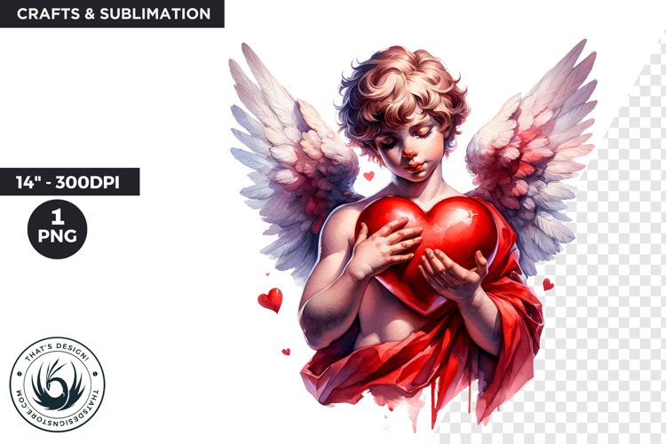 Valentines day clipart, Watercolor Cupid clipart, Heart png example image 1