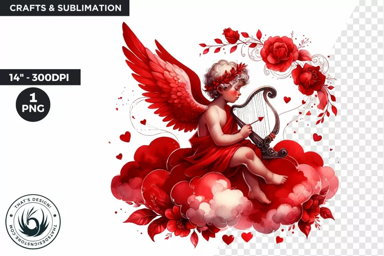 Valentines day clipart, Watercolor Cupid clipart, cupid png