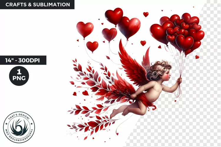 Valentines day clipart, Watercolor Cupid clipart, Hearts png
