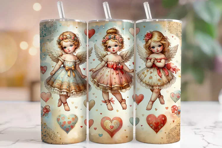 Cute Cupids Tumbler Wrap, Valentine's Day Tumbler, Cupid PNG