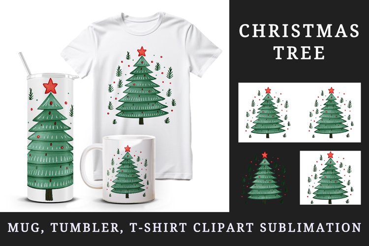 Watercolor cute adorable Christmas tree star New Year winter 20 oz tumbler skinny mug wrap clipart t-shirt sublimation printable design