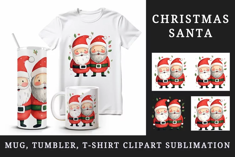 Christmas Santa tumbler mug wrap, clipart sublimation design