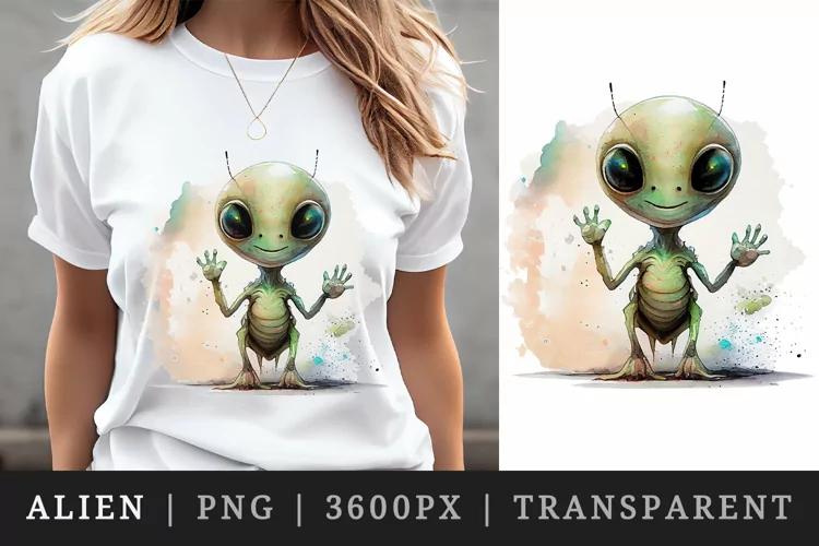Watercolor cute alien t-shirt sublimation print design png
