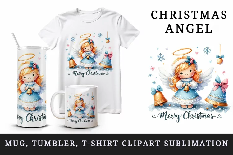 Christmas angel tumbler, mug wrap clipart sublimation design