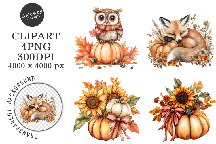 Watercolor Cute Autumn Fall Clipart