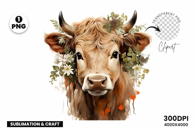 Highland Cow Clipart Sublimation| Highland Sublimation PNG
