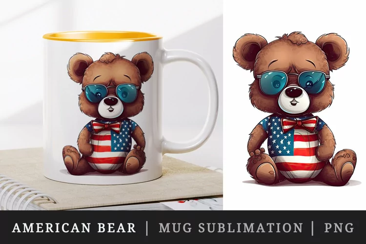 American Patriotic bear mug, cup wrap sublimation design png