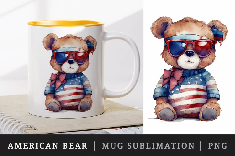 American Patriotic bear mug, cup wrap sublimation design png