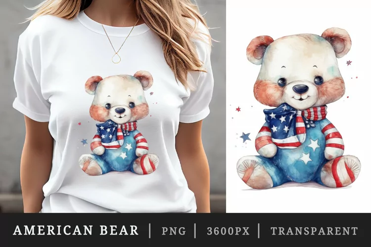 American Patriotic bear t-shirt sublimation print design png