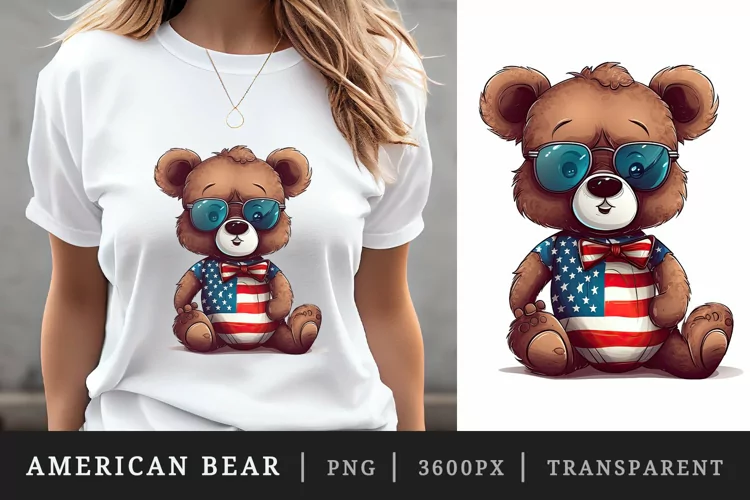 American Patriotic bear t-shirt sublimation print design png