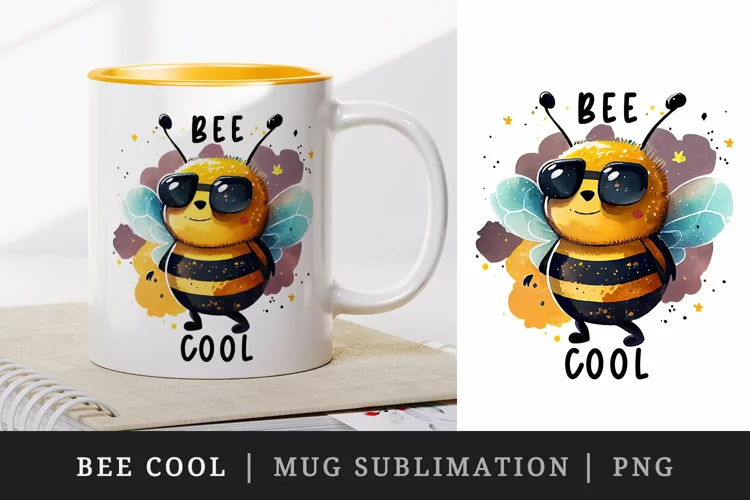 Cute Bee Cool Superstar mug, cup wrap sublimation design png