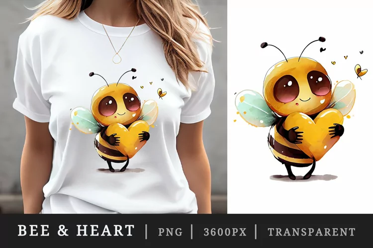 Cute bee & heart t-shirt sublimation printable design png
