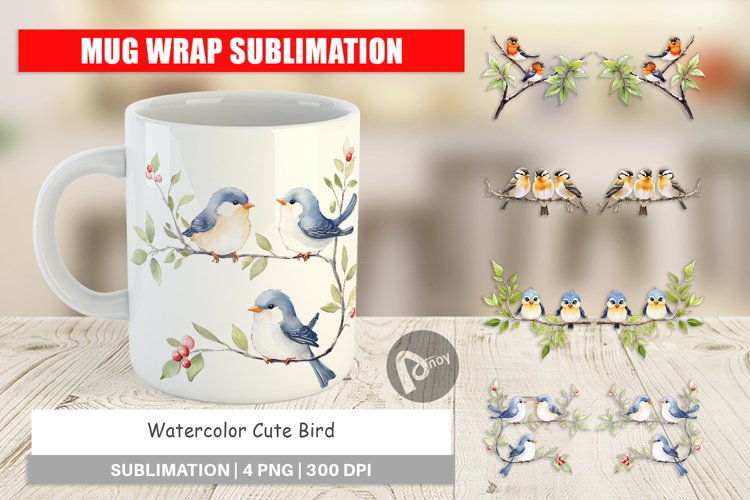 Mug Wrap Design Watercolor Bird