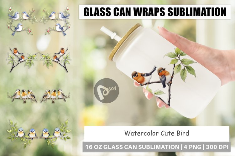 Glass Can Wraps Watercolor Bird