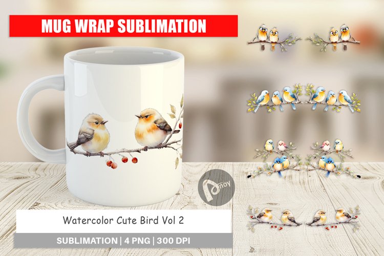 Mug Wrap Design Watercolor Bird