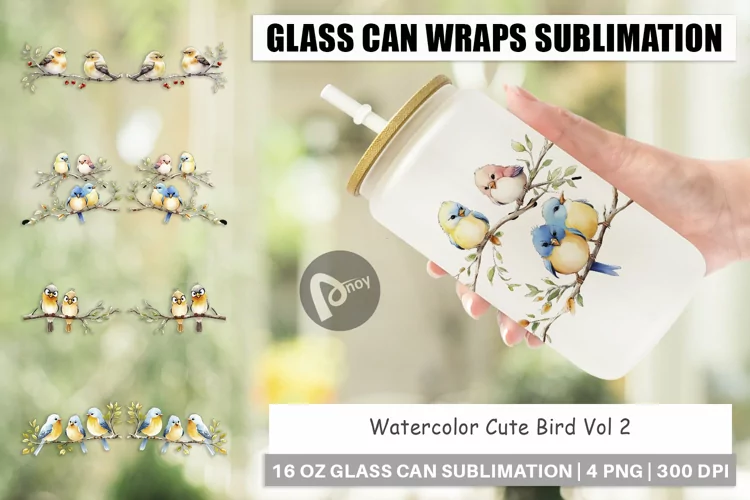 Glass Can Wraps Watercolor Bird