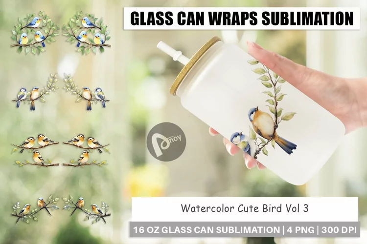 Glass Can Wraps Watercolor Bird