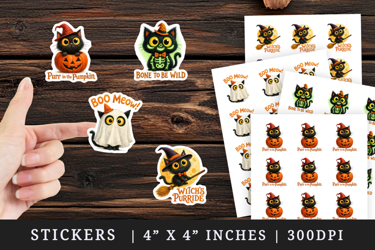 Halloween black cat quote sticker sheet sublimation design